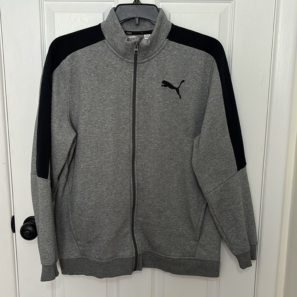 PUMA Men's Front Full Zip Sweatshirt Gray Black Long Sleeve Track Jacket